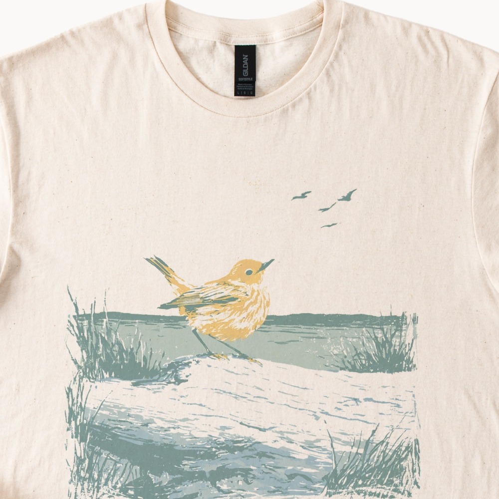 Linocut Print Tee Songbird Dune Boho - Picture 2 of 5